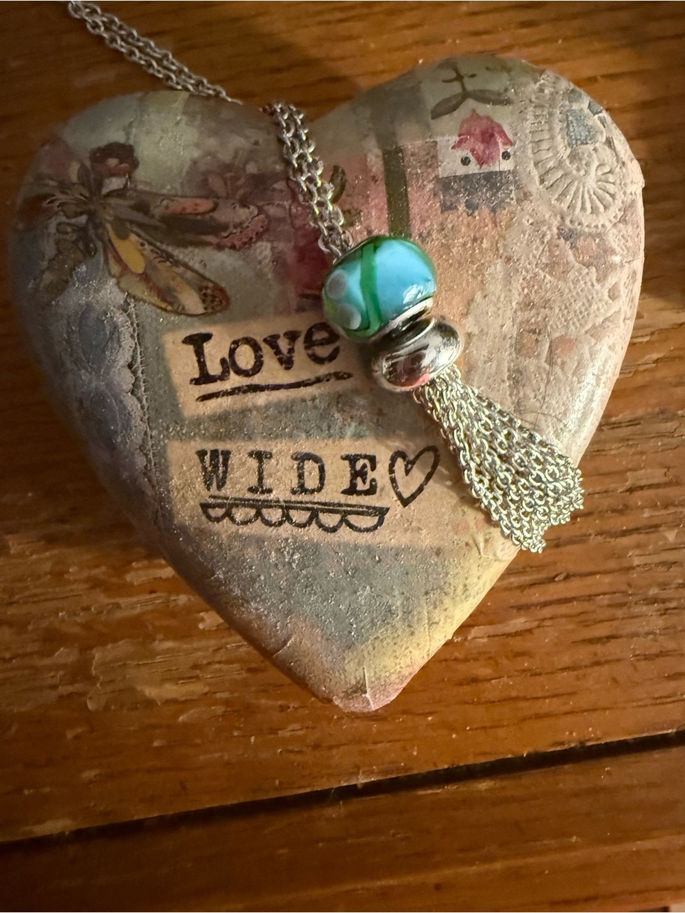 Silver Tassel Necklace with Turquoise-Green Glass Bead